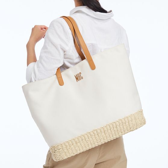 white canvas beach bag