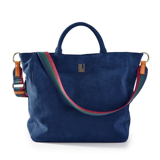 Navy suede tote on sale bag