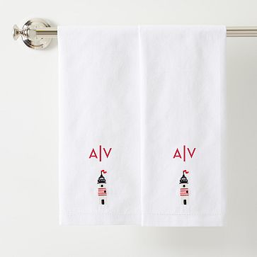 Monogram Terry Cloth Hand Towel With Ribbon Trim / Guest Towel 