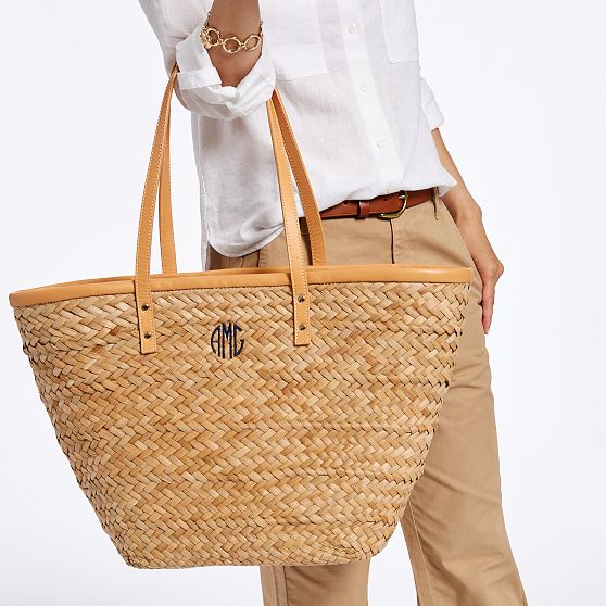 Palm Leaf Tote With Leather Strap Mark and Graham