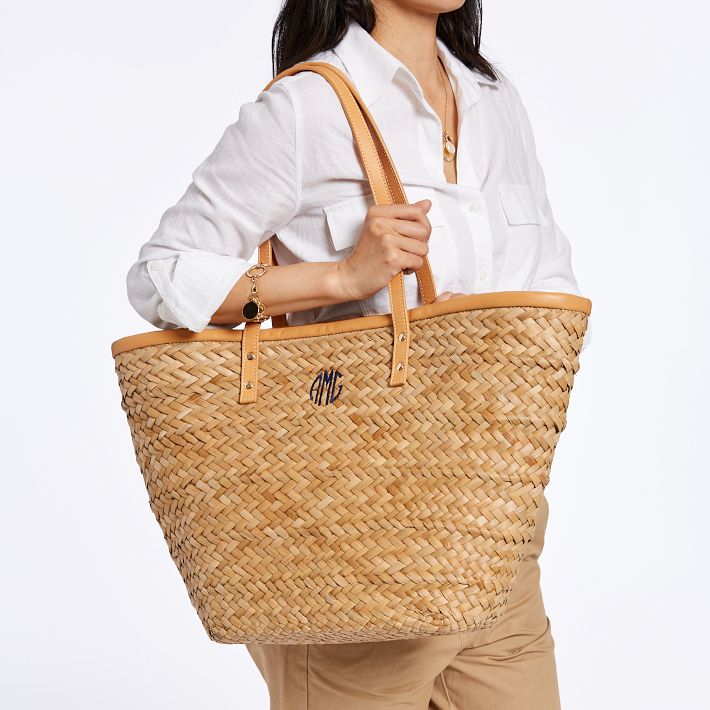 Palm Leaf Tote With Leather Strap