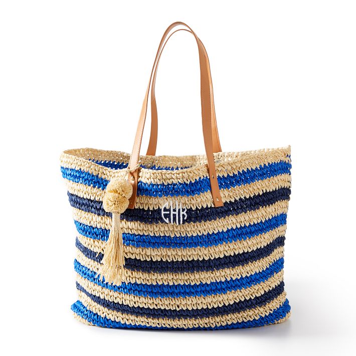 Straw Braided Striped Colored Tote Bag Natural Stripe