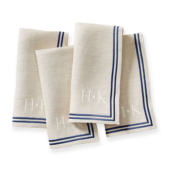 Linen Napkins- Set of 4- Navy Pinstripe