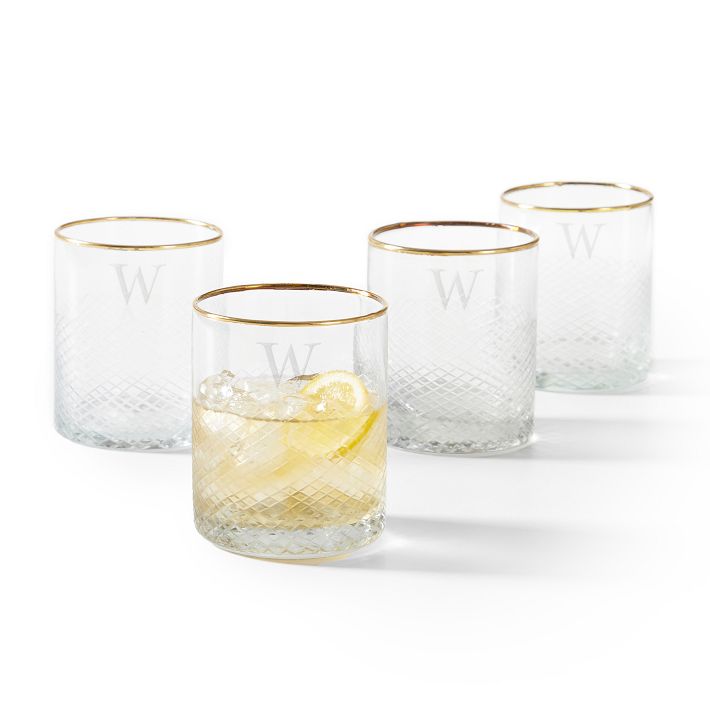 Etched Gold Rim Handcrafted Martini Glasses - Set of 4
