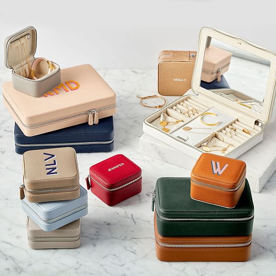 Monogrammed Petite Travel Jewelry Case Shadow Print Mark and Graham