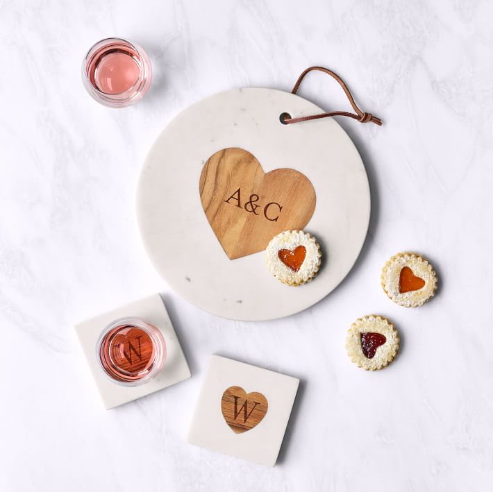 Wood and Marble Circle Heart Cheese Board