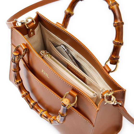 Italian Leather Crossbody Bag with Bamboo Closure Red Plum