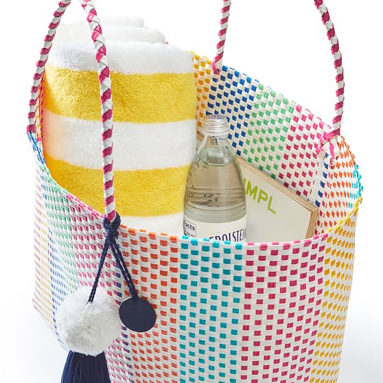 Plastic woven beach online tote