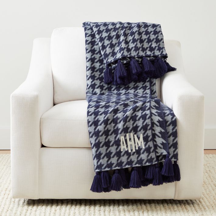 Navy tassel throw discount blanket