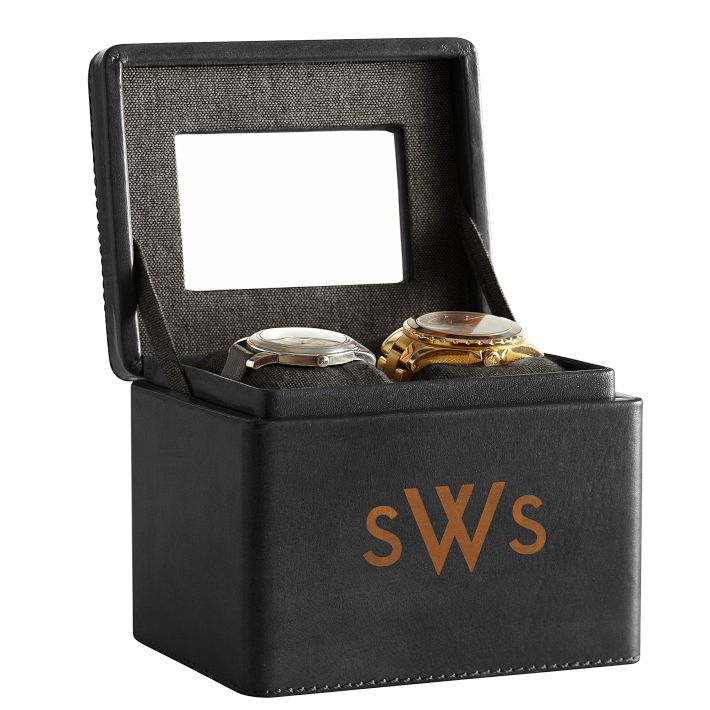 Rustic Leather 2-Slot Watch Box, Black