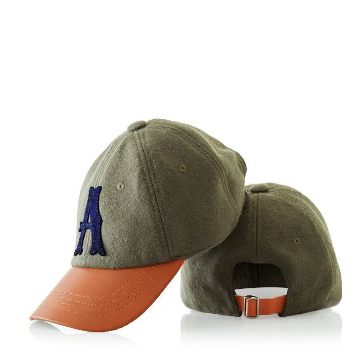 Wool Initial Baseball Cap with Leather Brim