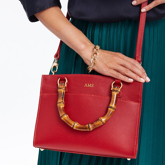 Italian Leather Crossbody Bag with Bamboo Closure Fuchsia main image 0