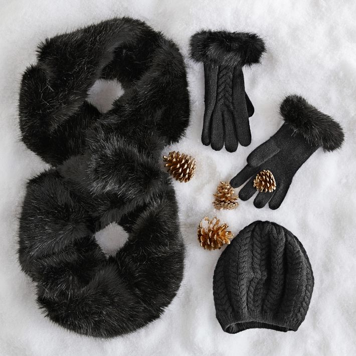 Cashmere Gloves with Faux Fur Trim
