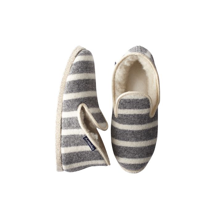 Armor Lux Striped Slippers, Charcoal-Ivory, 6
