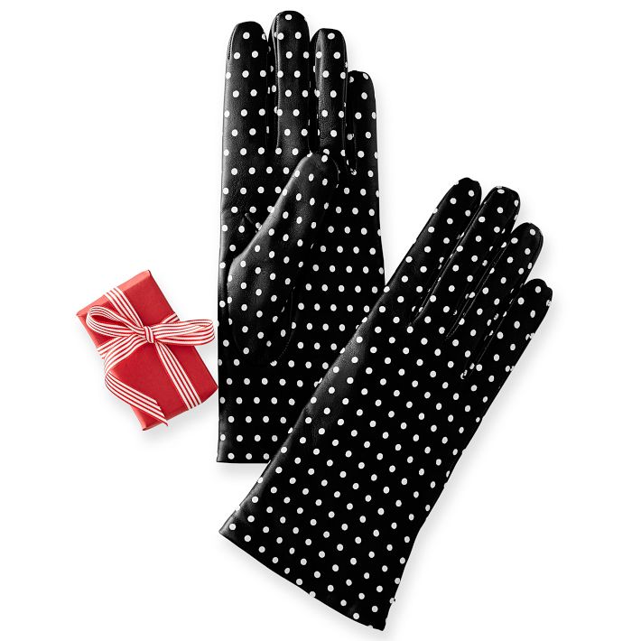 Women's Leather Polka Dot Gloves, Black 6.5-Extra Small