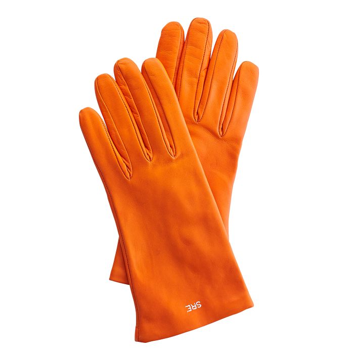 Women's Italian Leather Classic Glove, Size 6.5, Extra-Small, Orange
