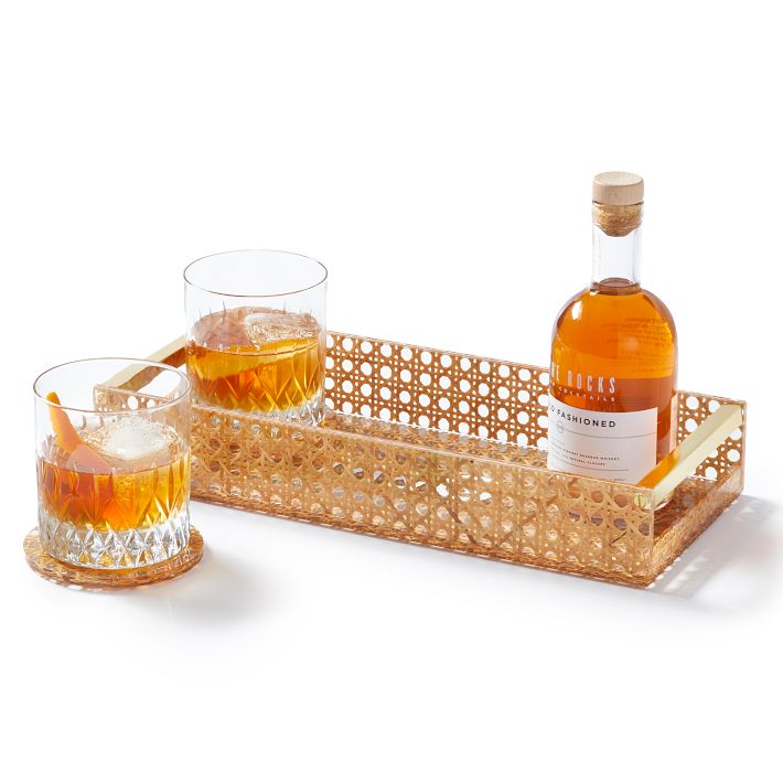 Rattan Caning and Acrylic Serving Tray
