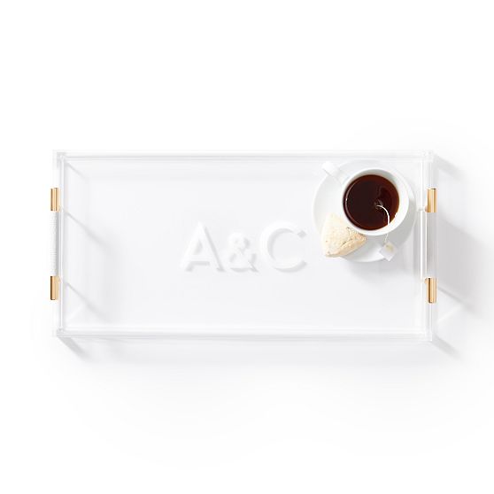 Acrylic Serving Tray with Leather and Gold Handles