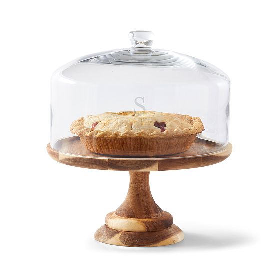 Acacia Wood Cake Stand with Glass Dome