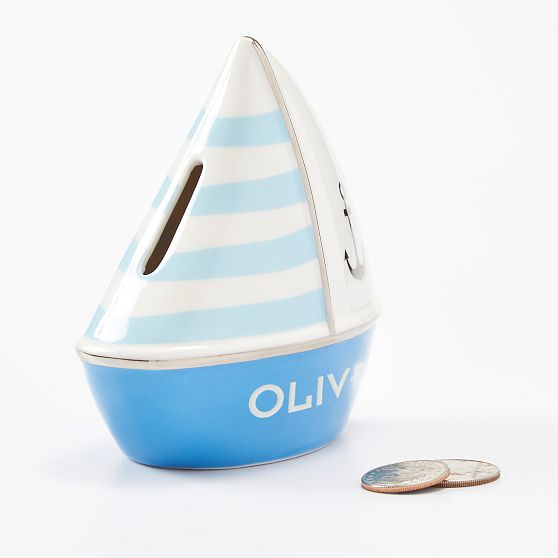 Ceramic Sailboat Baby Bank