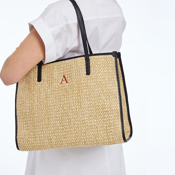 Raffia and Leather Tote