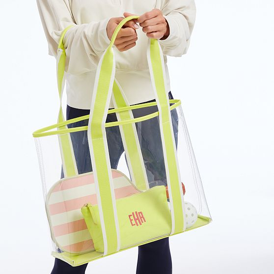 Striped Twill Clear Tote with Pouch