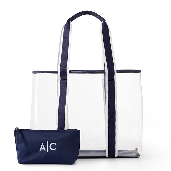 Striped Twill Clear Tote with Pouch