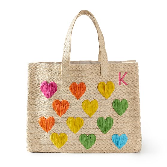 Colorful Hearts Straw Beach Tote