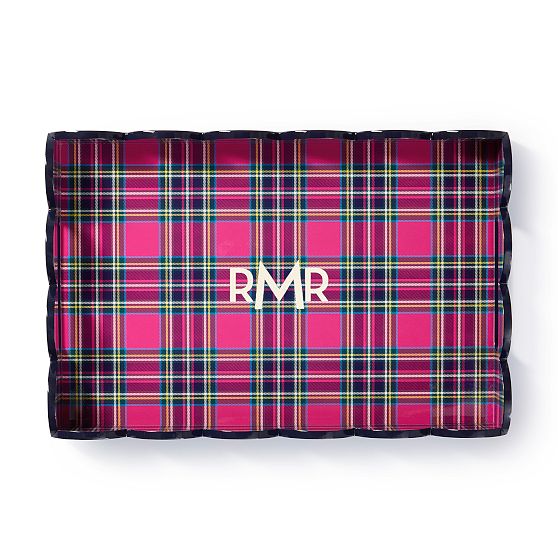 Plaid Scalloped Lacquer Tray