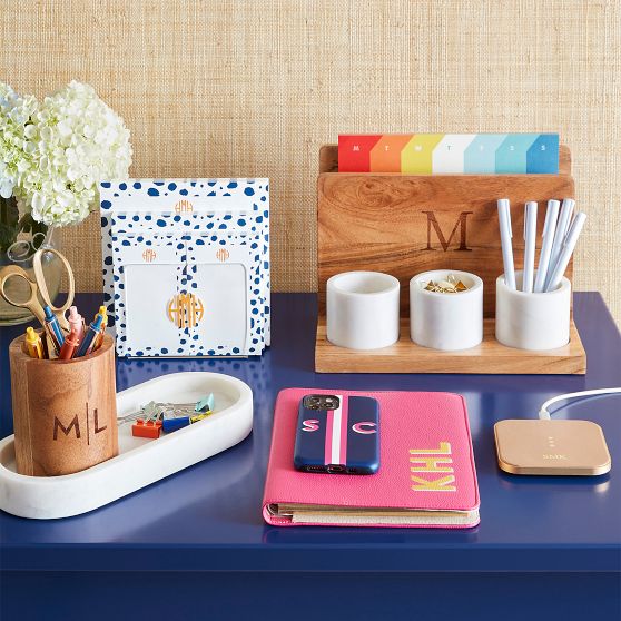 Wood and Marble Desk Tray Set