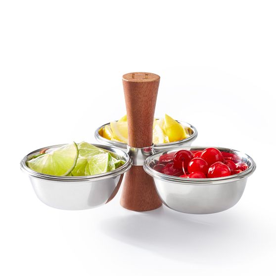 Wood and Silver Condiment Bowl Set