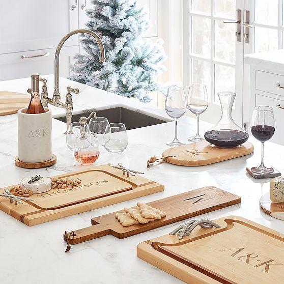 Oak Cheese Board &amp; Wine Decanter Set