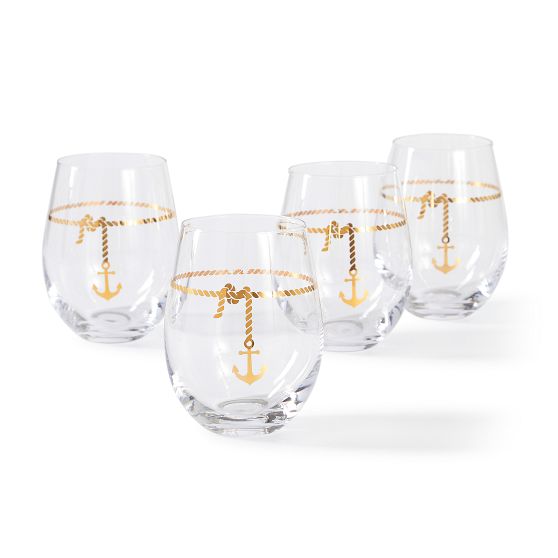 Set of 12 Personalized 9 oz Anchor Design Nautical-Themed Stemless Wine Glasses ++ popular Personalized Glassware ++ Minimum Quantity is 2 Sets