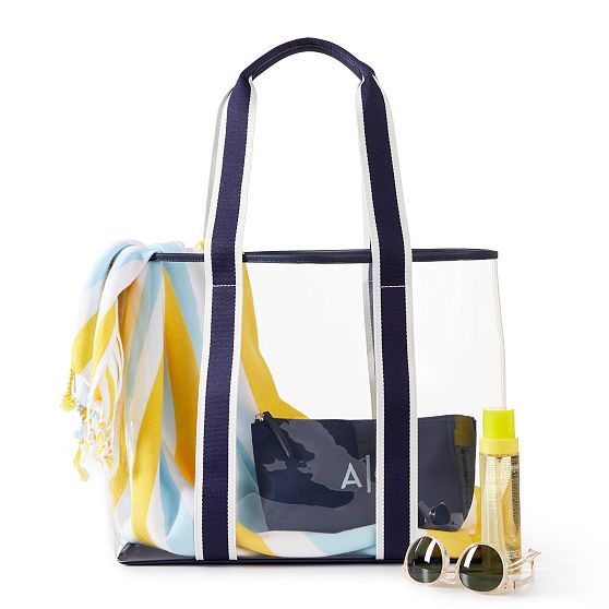 Striped Twill Clear Tote with Pouch