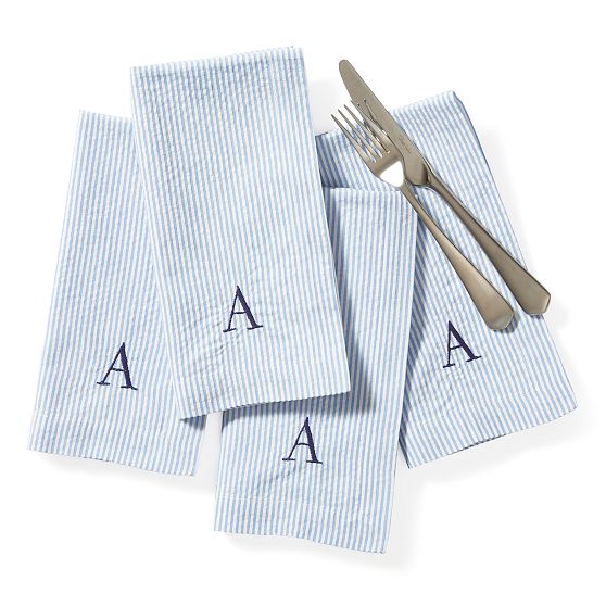 Blue Stripe Seersucker Dinner Napkins, Set of 4