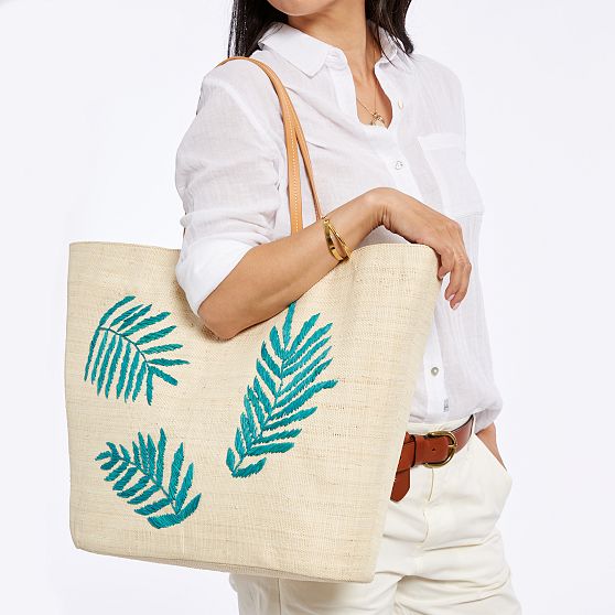 Embroidered Raffia Beach Tote