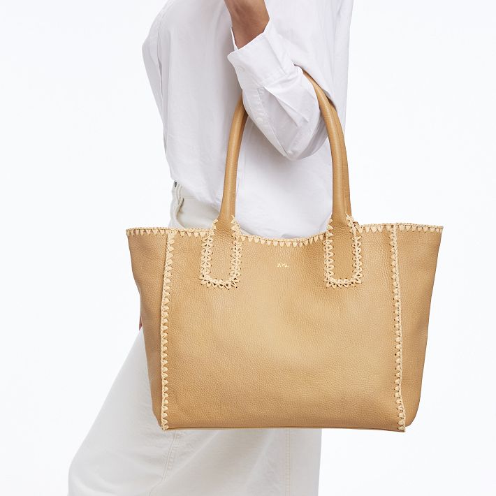 Handwoven Raffia Leather Tote