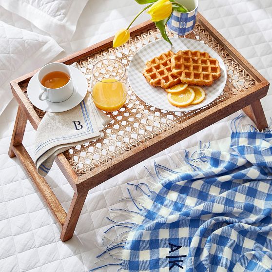 Mango Wood and Rattan Breakfast Tray