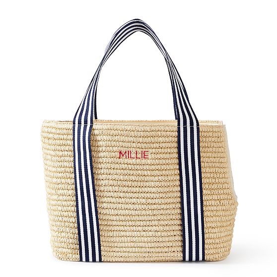 Striped Twill Straw Pet Tote