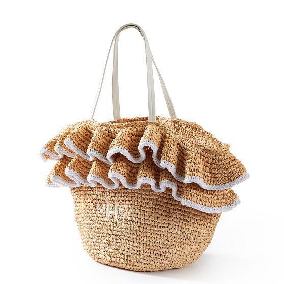 Ruffle Raffia Tote