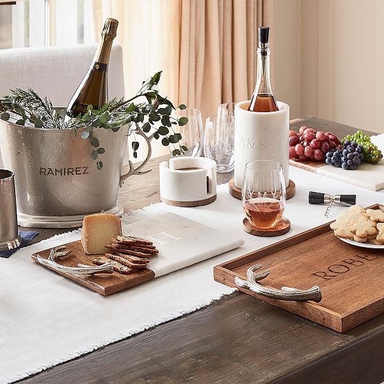 Wood and Marble Wine Coaster Set