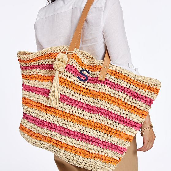 Colorful Stripe Straw Tote