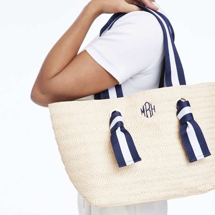 Ribbon Straw Beach Tote