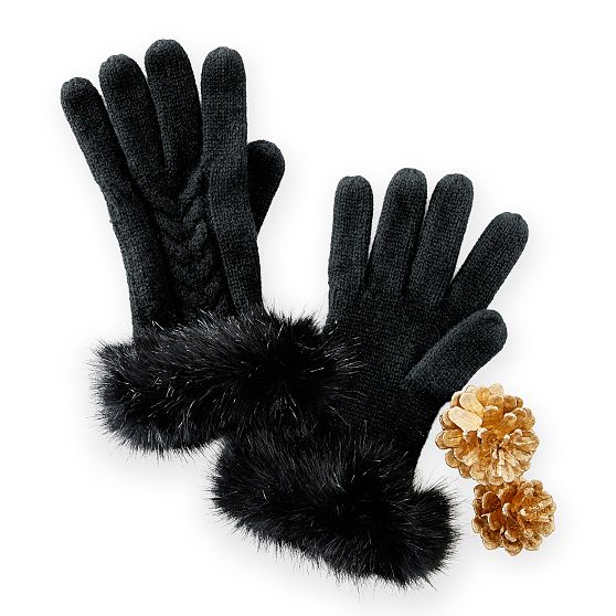 Cashmere Gloves with Faux Fur Trim