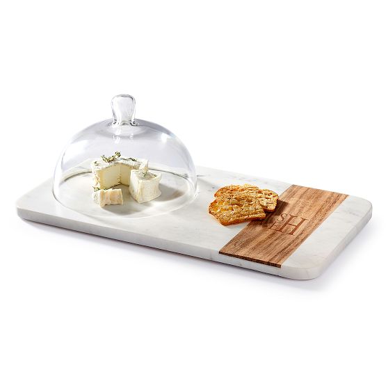 Wood and Marble Cheese Board With Cloche