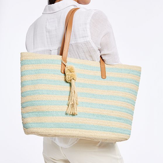 Striped Straw Tassel Tote