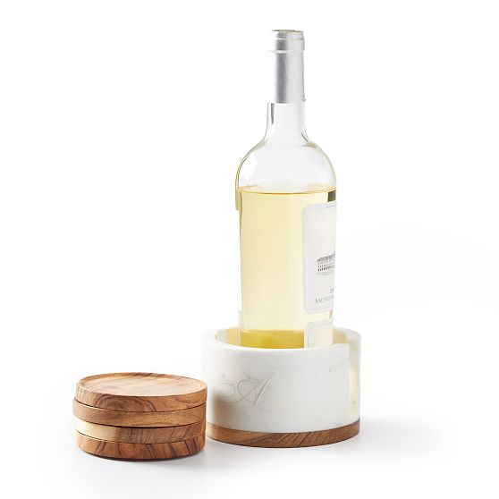 Wood and Marble Wine Coaster Set