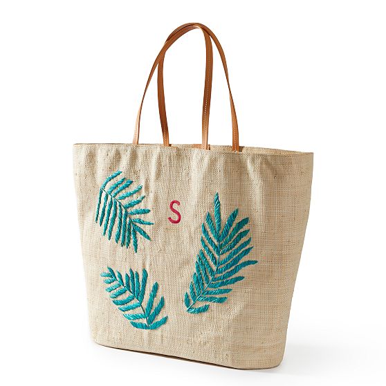 Embroidered Raffia Beach Tote