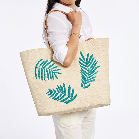 Embroidered Raffia Beach Tote