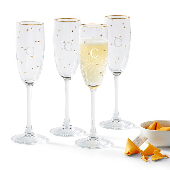 Gold Star Champagne Flutes, Set of 4